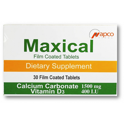 MAXICAL DIETARY SUPPLEMENT ( CALCIUM CARBONATE 1500 MG + VITAMIN D3 400 IU ) 30 FILM-COATED TABLETS
